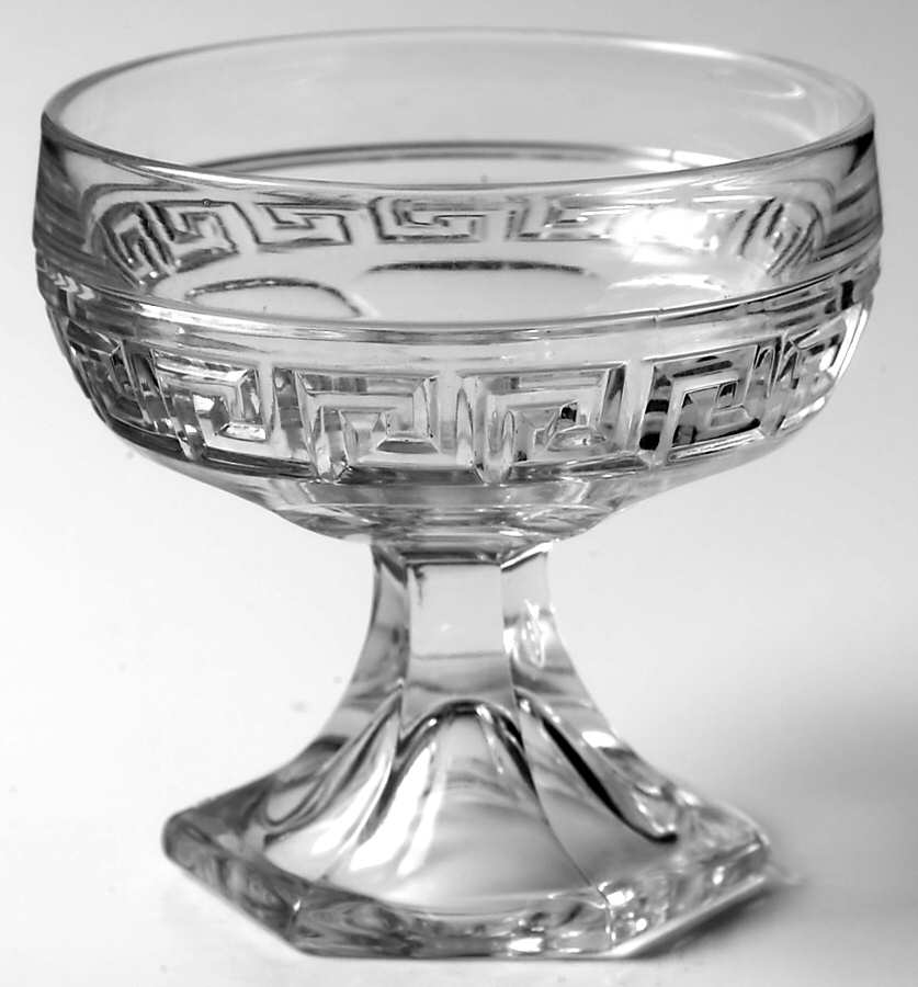 Greek Key Clear Low Sherbet by Heisey-1