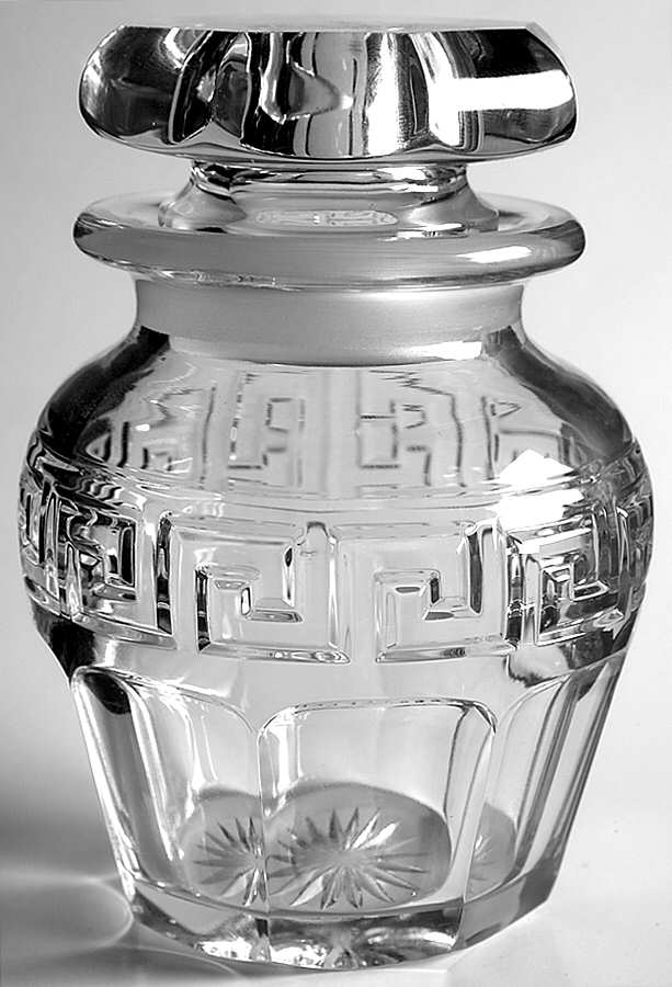 Greek Key Clear Pickle Jar & Glass Lid by Heisey-1