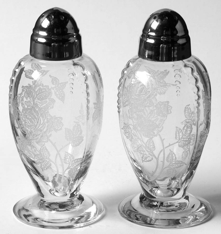 Heisey Rose Footed Shaker Set & Metal Lids by Heisey-1