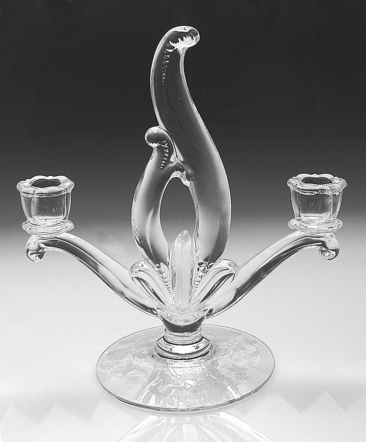 Heisey Rose Flame Double Candlestick by Heisey-1