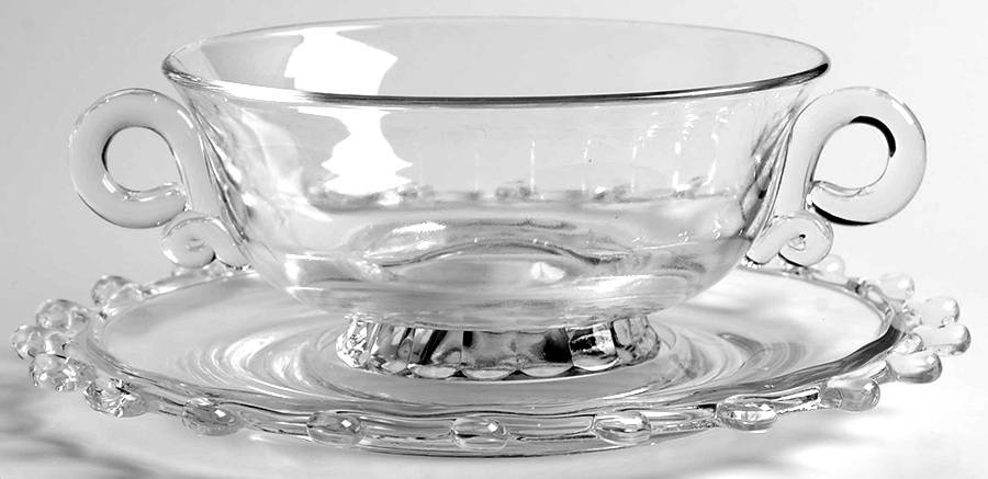 Lariat (Blown) Footed Cream Soup & Saucer Set by Heisey-1
