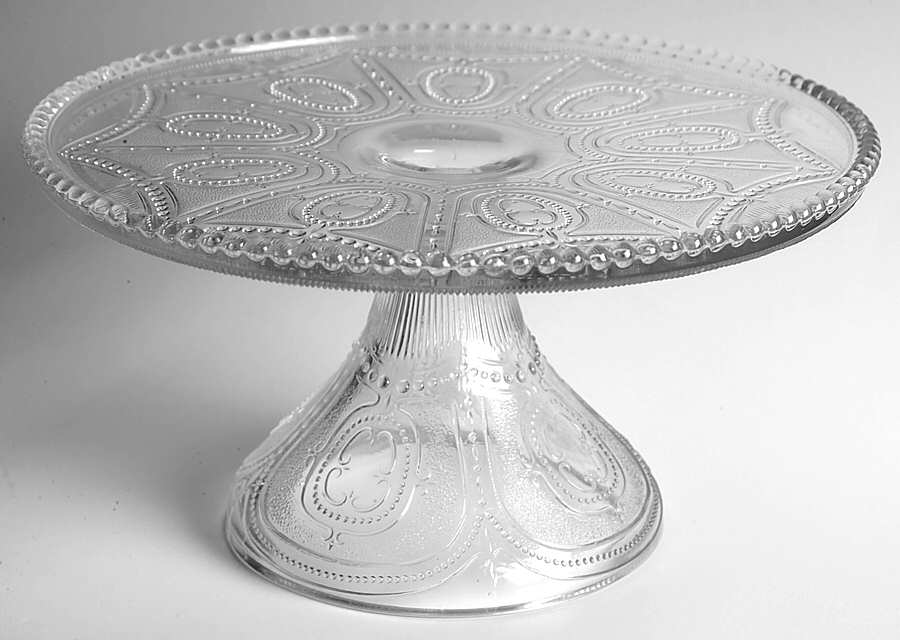 Locket on Chain Clear 9" Diameter Pedestal Cake Stand by Heisey-1