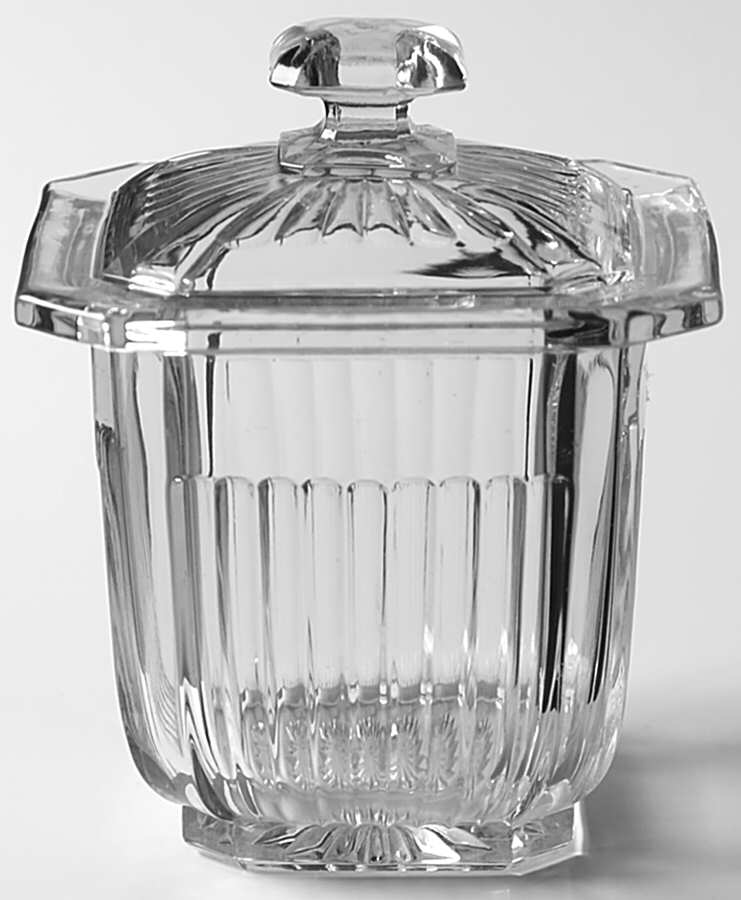 Narrow Flute with Rim Clear (Line 473) Square Marmalade & Lid by Heisey-1