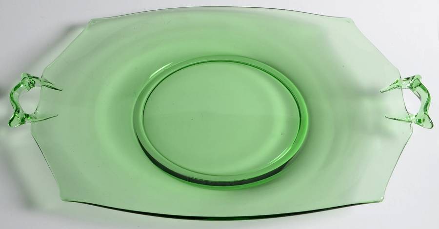 Octagon Green (Moongleam) 14" 2 Handled Plate by Heisey-1