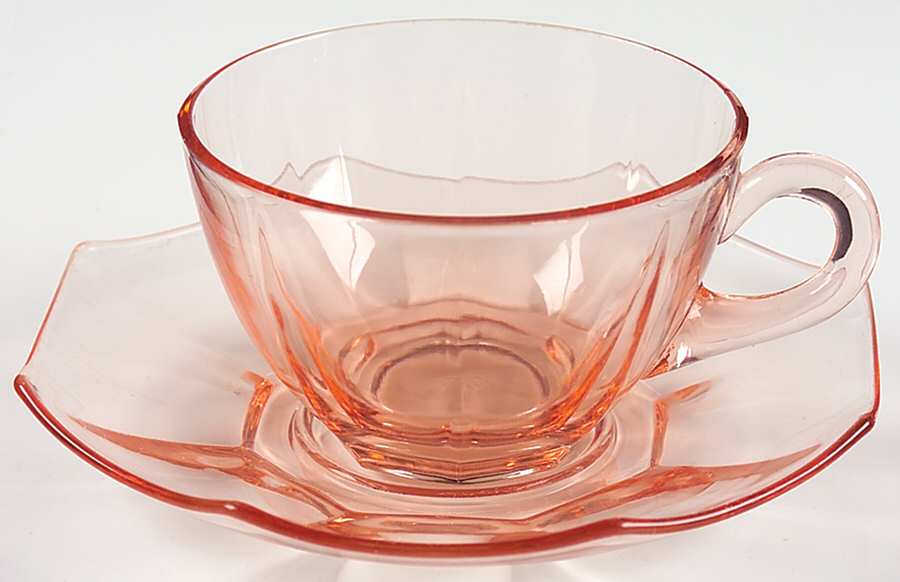 Octagon Pink Cup & Saucer Set by Heisey-1