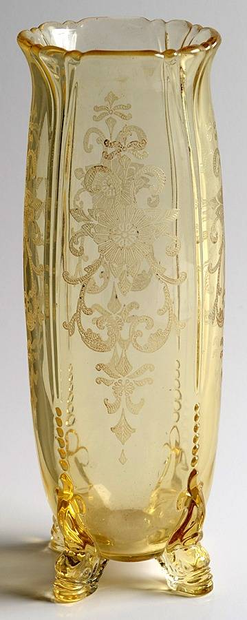 Old Colony Yellow Sahara (Stem 3390) 9" Dolphin Footed Flower Vase by Heisey-1