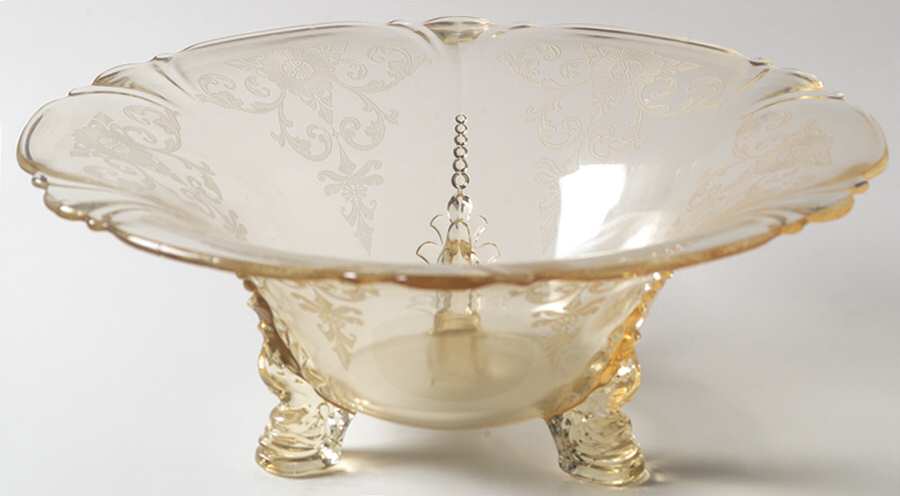 Old Colony Yellow Sahara (Stem 3390) 11" 3-Toed Footed Bowl by Heisey-1