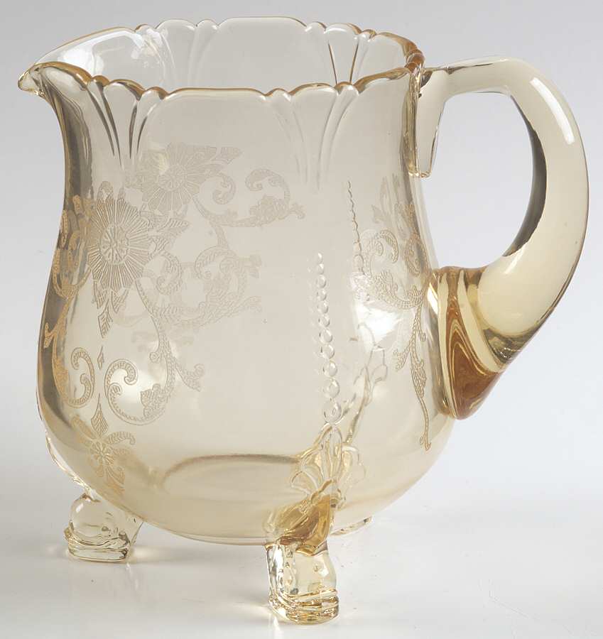 Old Colony Yellow Sahara (Stem 3390) 48 Oz 3-Toed Jug by Heisey-1