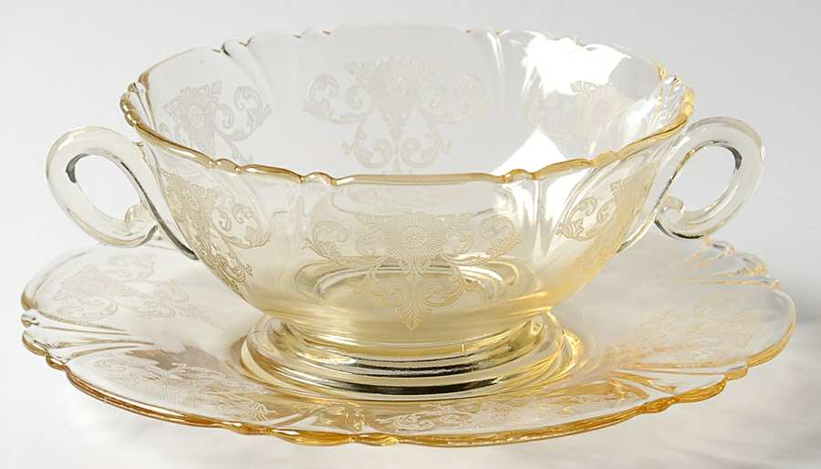 Old Colony Yellow Sahara (Stem 3390) Cream Soup & Saucer Set by Heisey-1