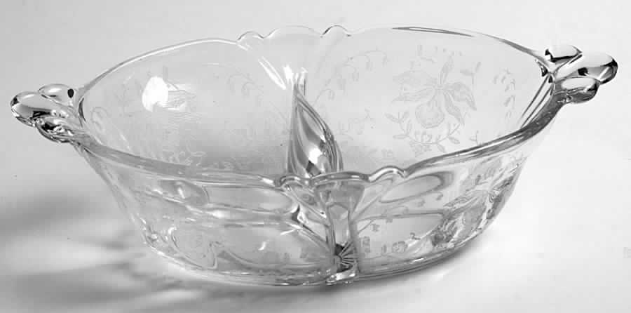 Orchid 8" Divided Oval Queen Ann Dressing Bowl by Heisey-1