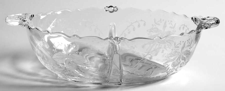 Orchid 8" Waverly Divided Oval Dressing Bowl by Heisey-1