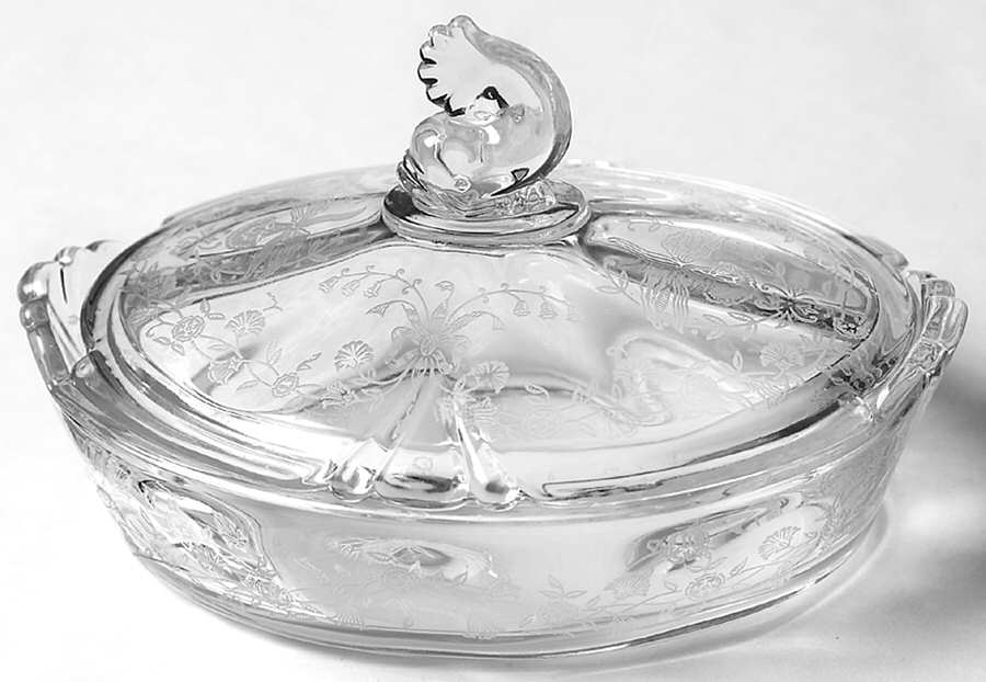 Orchid Lemon Dish & Dolphin Finial Lid by Heisey-1