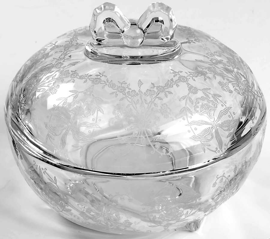 Orchid Candy Dish & Lid w/Bow Knot Finial by Heisey-1