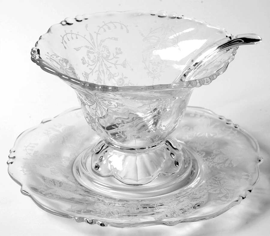 Orchid Mayonnaise Bowl, Underplate and Ladle by Heisey-1