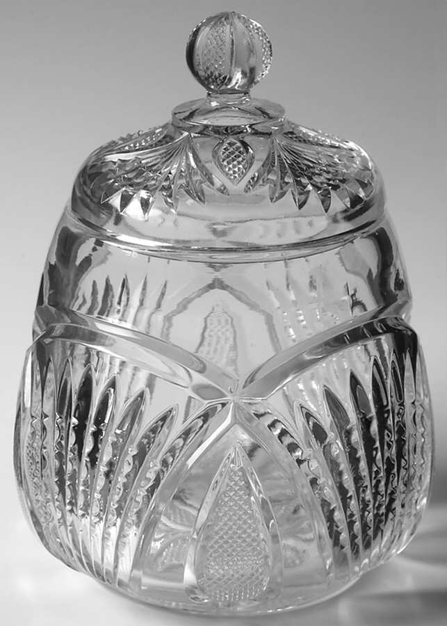 Pineapple and Fan Clear Cracker Jar & Lid by Heisey-1
