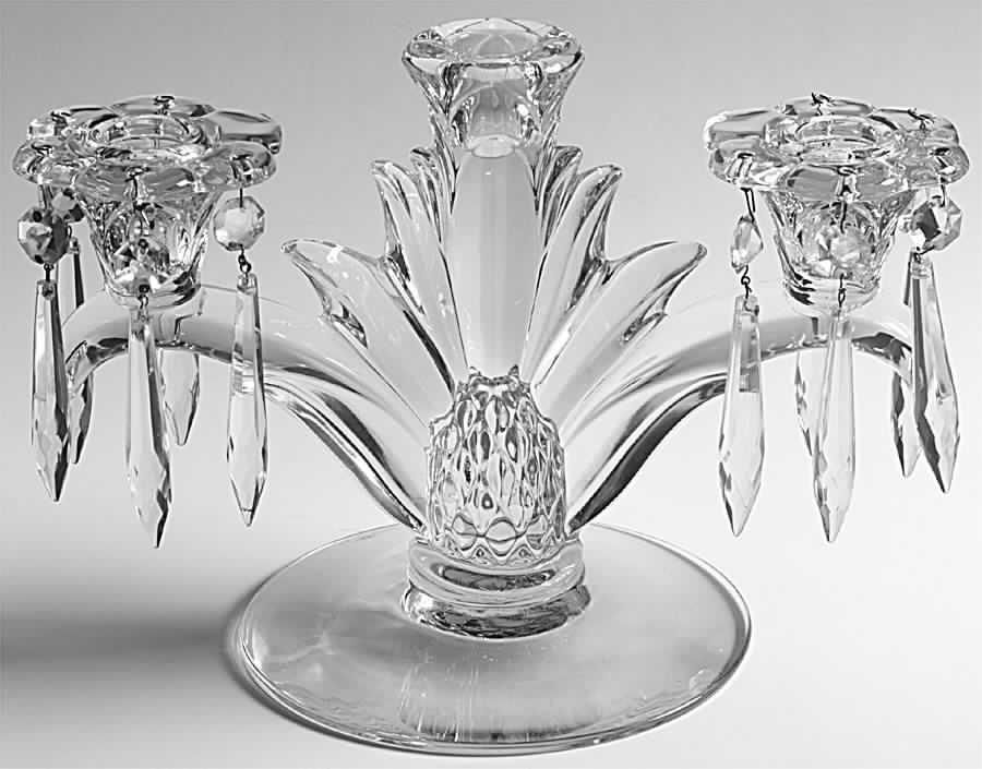 Plantation Pressed 3 Light Candelabra W/2 Bobeches & 10 Prisms by Heisey-1