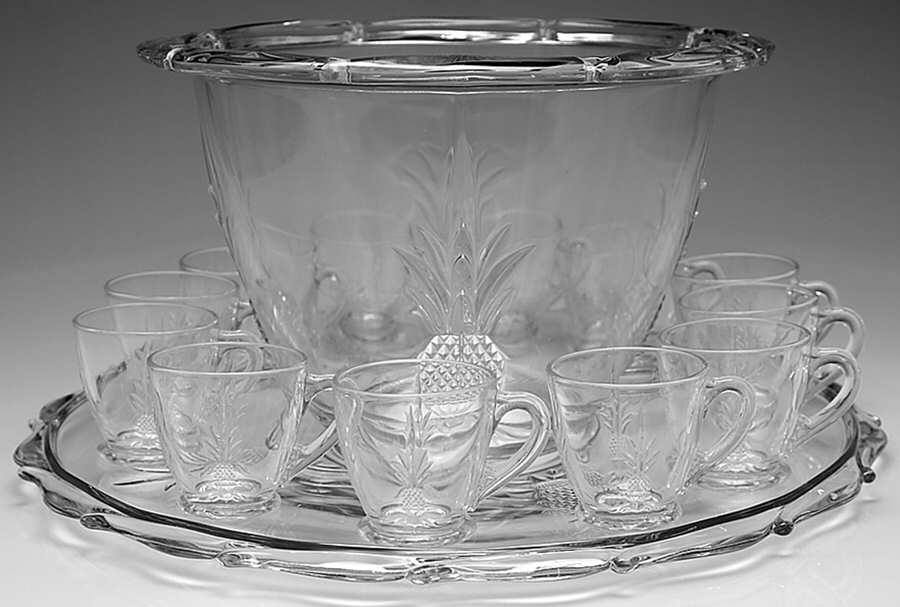 Plantation Pressed (14 Piece) Punch Set (Bowl, Plate, 12 Cups) by Heisey-1