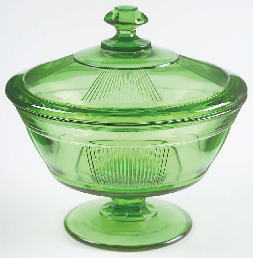 Pleat and Panel Moongleam Green Comport & Lid by Heisey-1