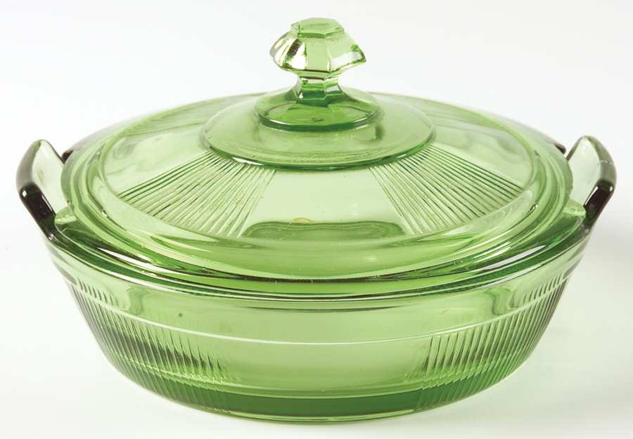 Pleat and Panel Moongleam Green Lemon Dish & Lid by Heisey-1