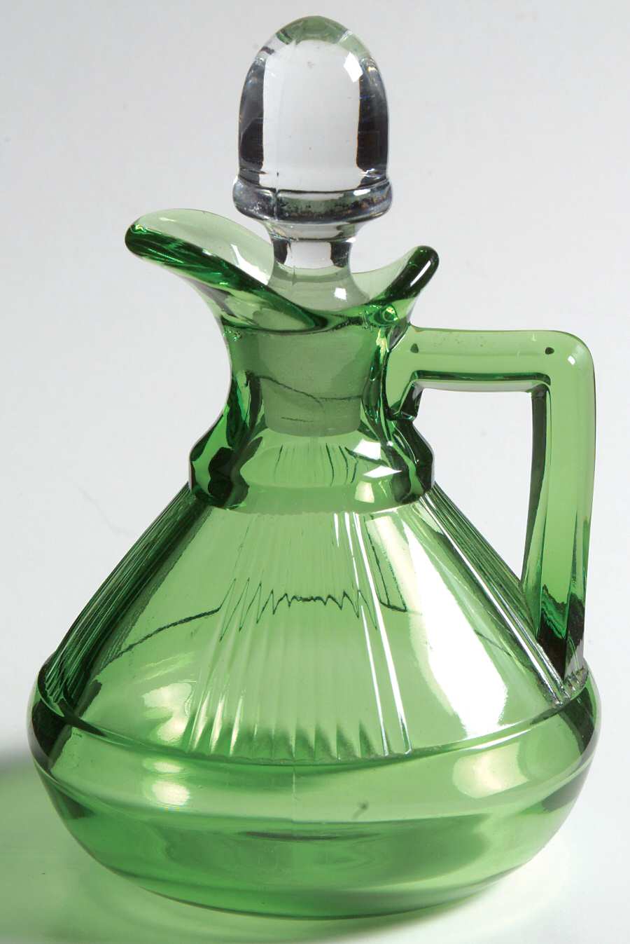 Pleat and Panel Moongleam Green Cruet & Stopper by Heisey-1