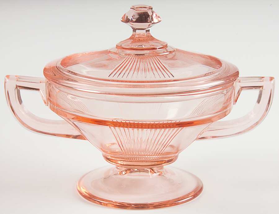 Pleat and Panel Flamingo Pink Sugar Bowl & Lid by Heisey-1