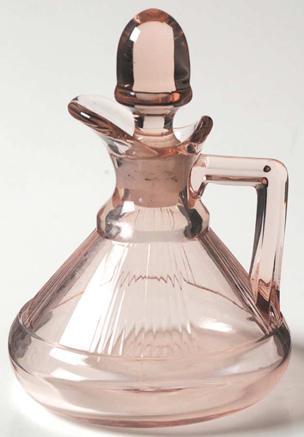 Pleat and Panel Flamingo Pink Cruet & Stopper by Heisey-1