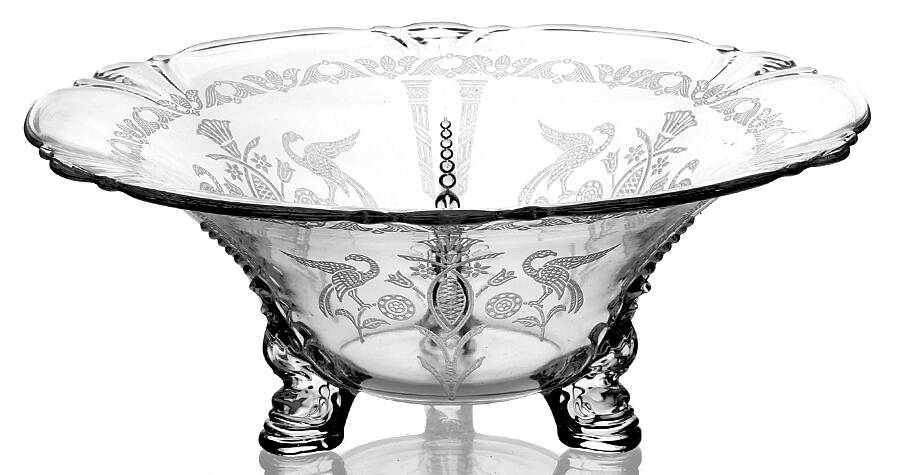 Pompeii Clear 11" 3-Toed Footed Bowl by Heisey-1