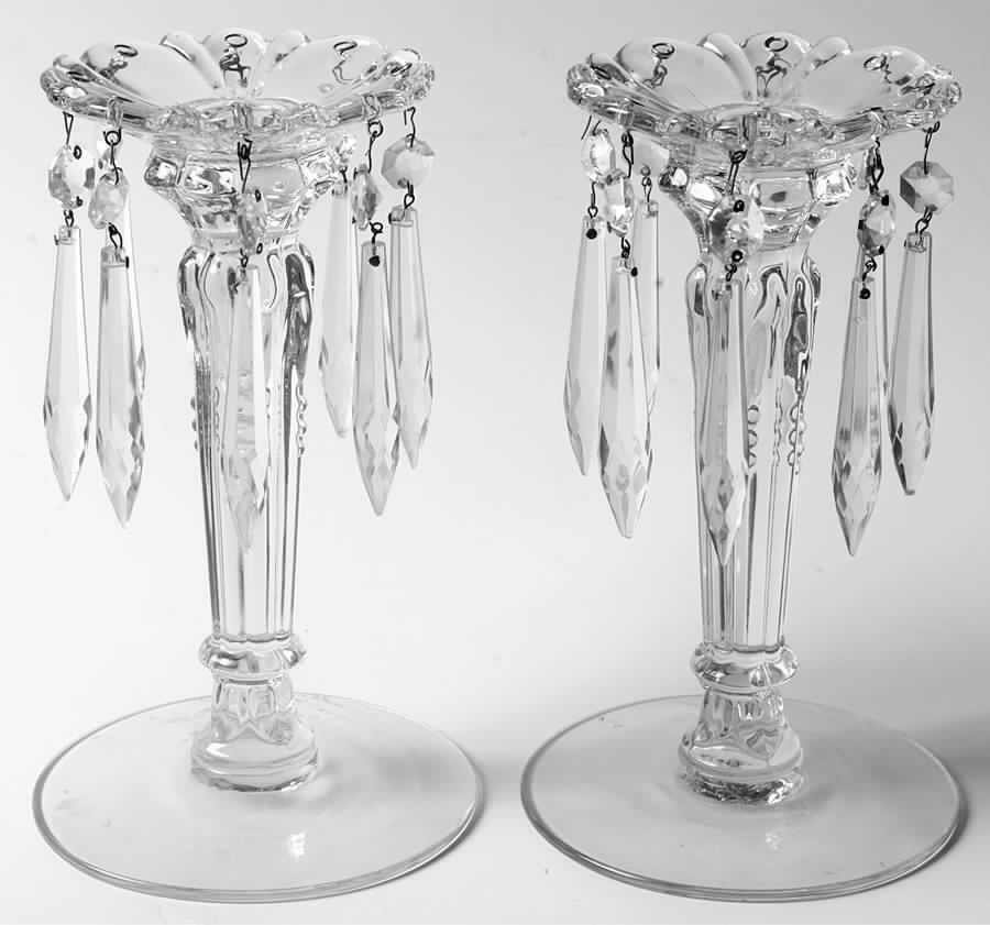 Queen Anne Clear (Line 1509) 7" Candlestick W/8 Prisms (Set of 2) by Heisey-1