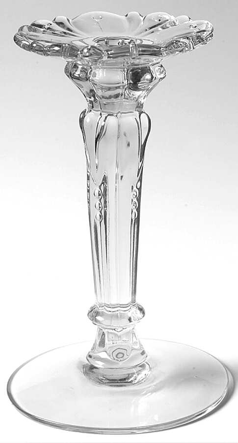 Queen Anne Clear (Line 1509) 7" Candlestick -No Prisms W/8 Holes by Heisey-1