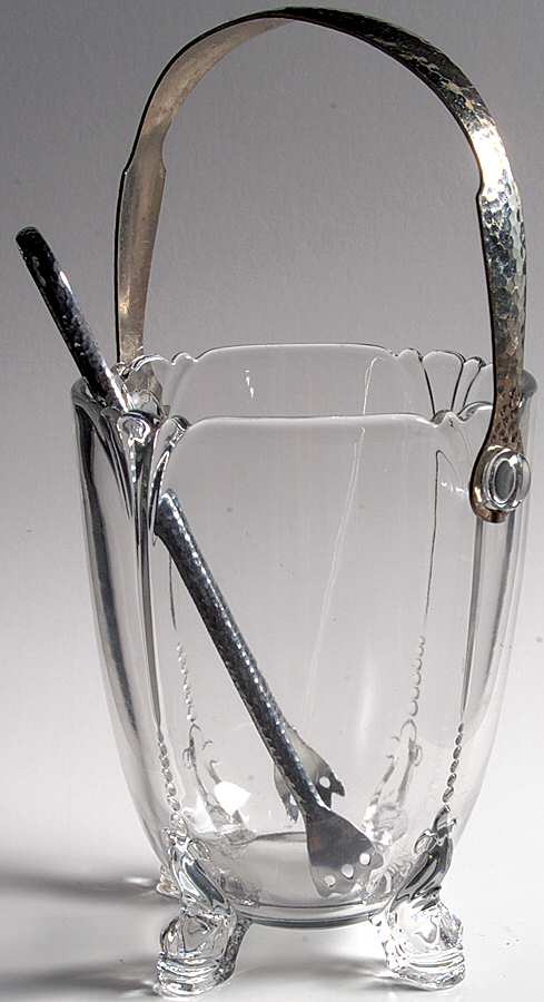 Queen Anne Clear (Line 1509) Dolphin Footed Ice Bucket w/Detachable Handle by Heisey-1