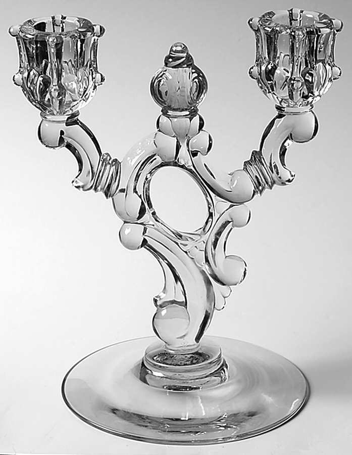 Rococo Clear Double Light Candlestick by Heisey-1