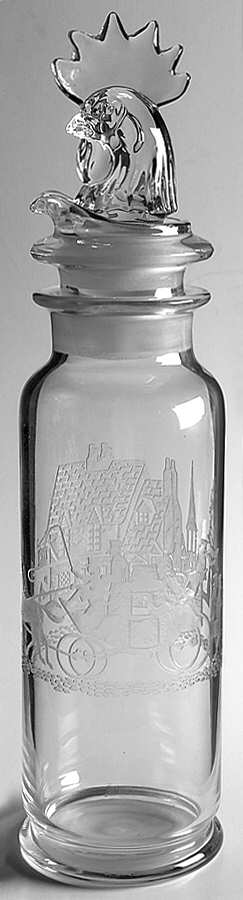 Tally Ho Clear (Deep Plate Etch) 32 Oz Shape 1 Martini Mixer with Rooster Stopper by Heisey-1