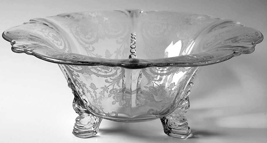 Tearose (Etch #504) 11" 3-Toed Footed Bowl by Heisey-1