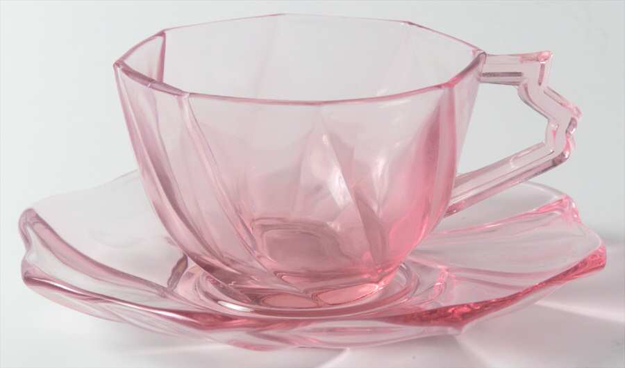 Twist Pink (Flamingo) Cup & Saucer Set by Heisey-1