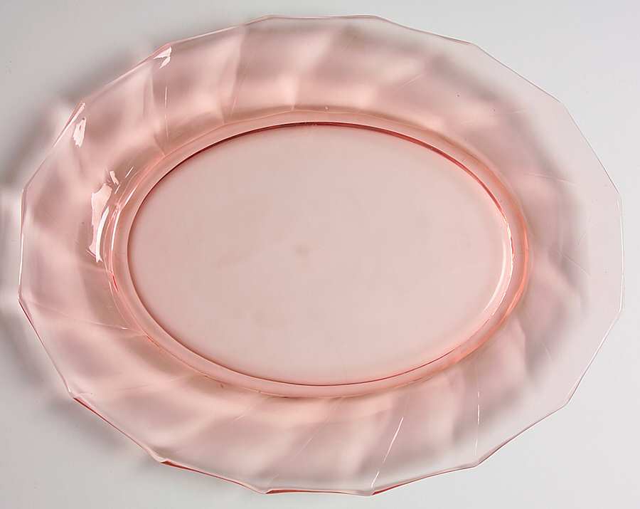Twist Pink (Flamingo) 12" Oval Platter by Heisey-1