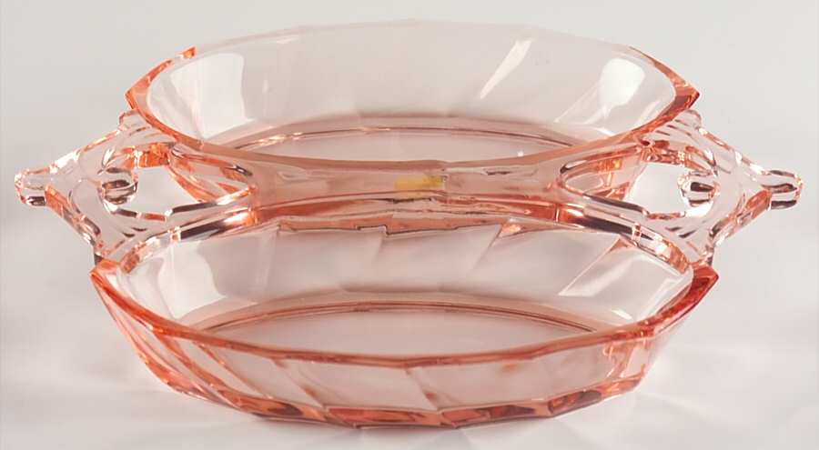 Twist Pink (Flamingo) 8" Oval 2 Part Relish by Heisey-1