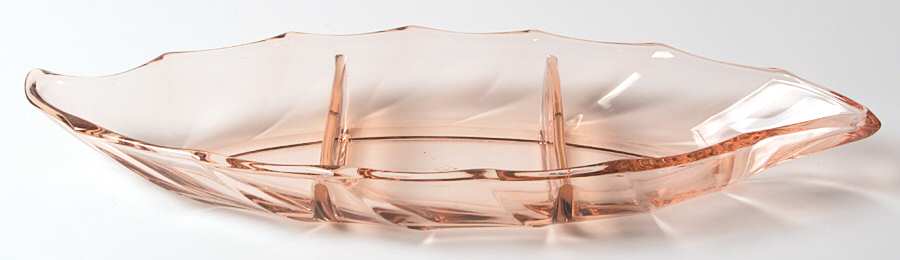 Twist Pink (Flamingo) 13" Oblong Leaf 3 Part Relish by Heisey-1