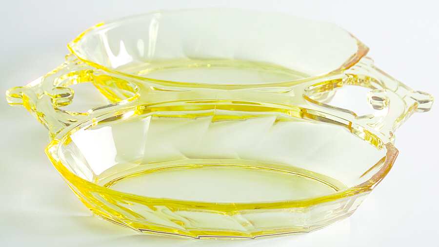 Twist Yellow (Sahara) 8" Oval 2 Part Relish by Heisey-1