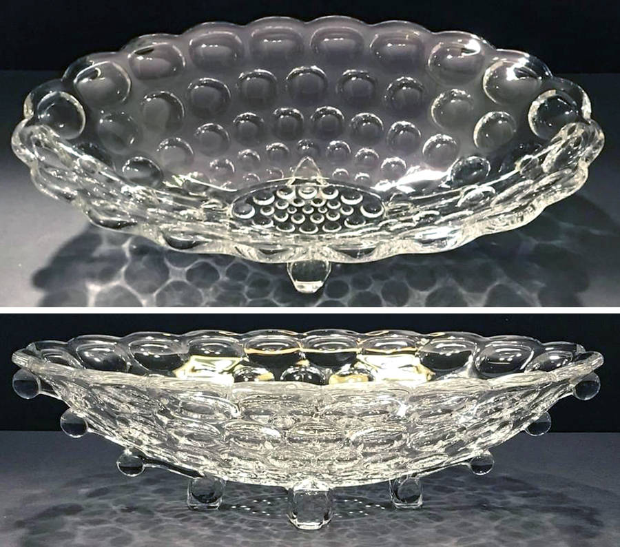 Whirlpool Clear 12" Oval 4-Toed Handled Bowl by Heisey-1