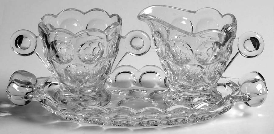 Whirlpool Clear Individual Creamer, Sugar and Tray Set by Heisey-1