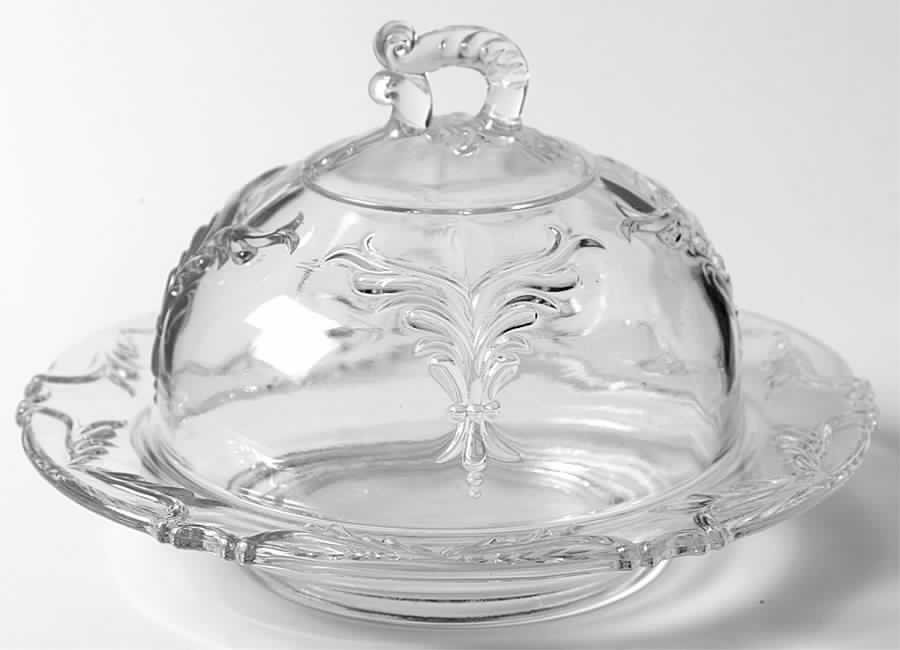 Winged Scroll Clear Round Covered Butter by Heisey-1