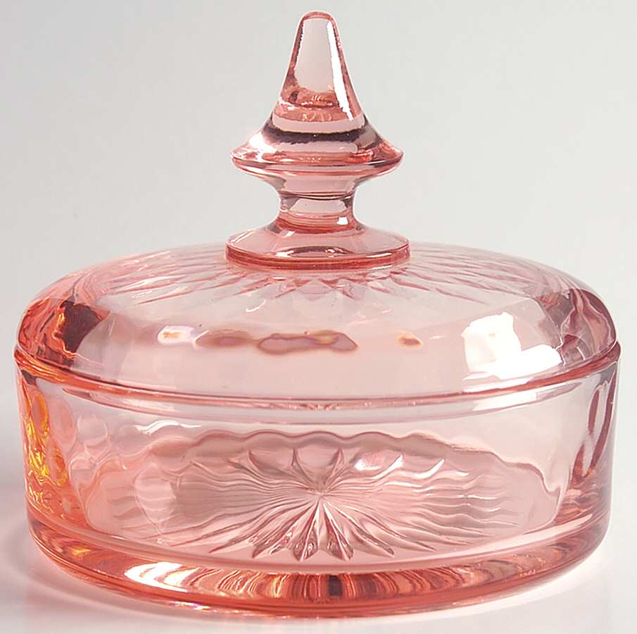 Yeoman Pink Flamingo (Stem 1184, Optic) Round Puff Box with Lid by Heisey-1