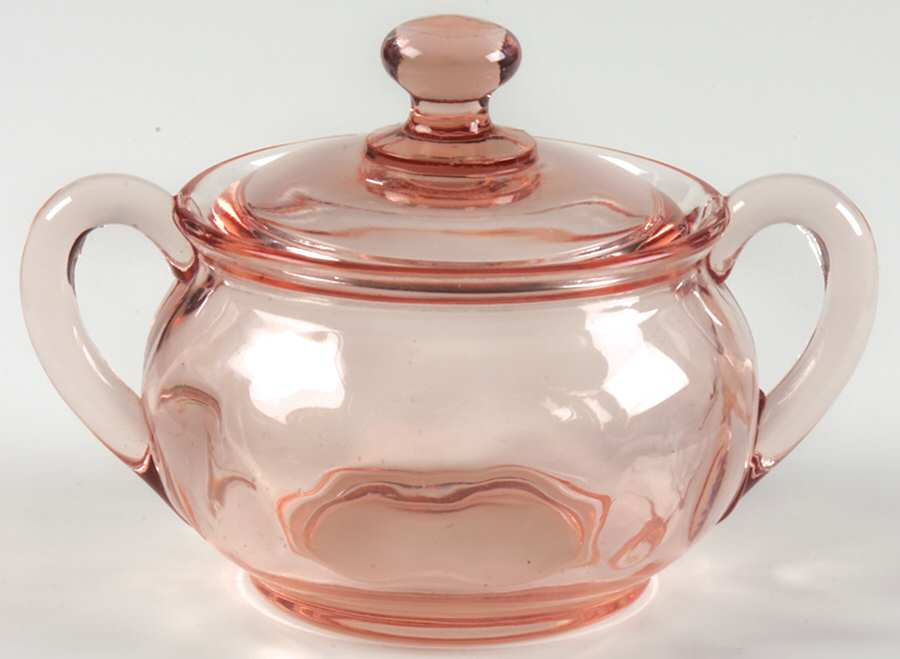 Yeoman Pink Flamingo (Stem 1184, Optic) Sugar Bowl & Lid by Heisey-1