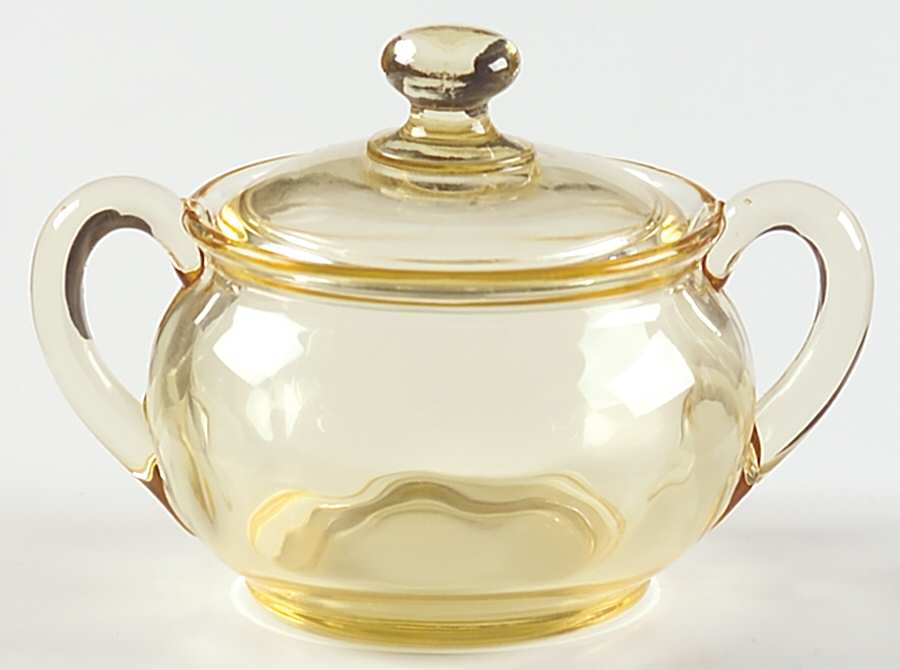 Yeoman Yellow Sahara (Stem 1184, Optic) Hotel Sugar with Lid by Heisey-1