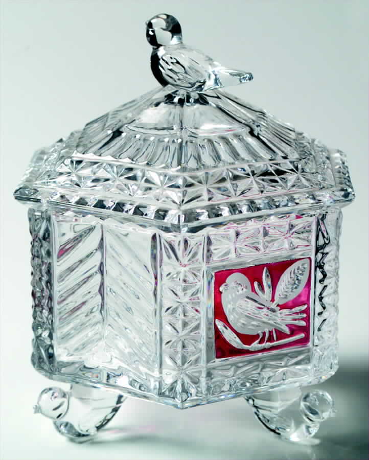 Byrdes Collection, The Ruby Hex Footed Candy Dish with Lid by Hofbauer-1
