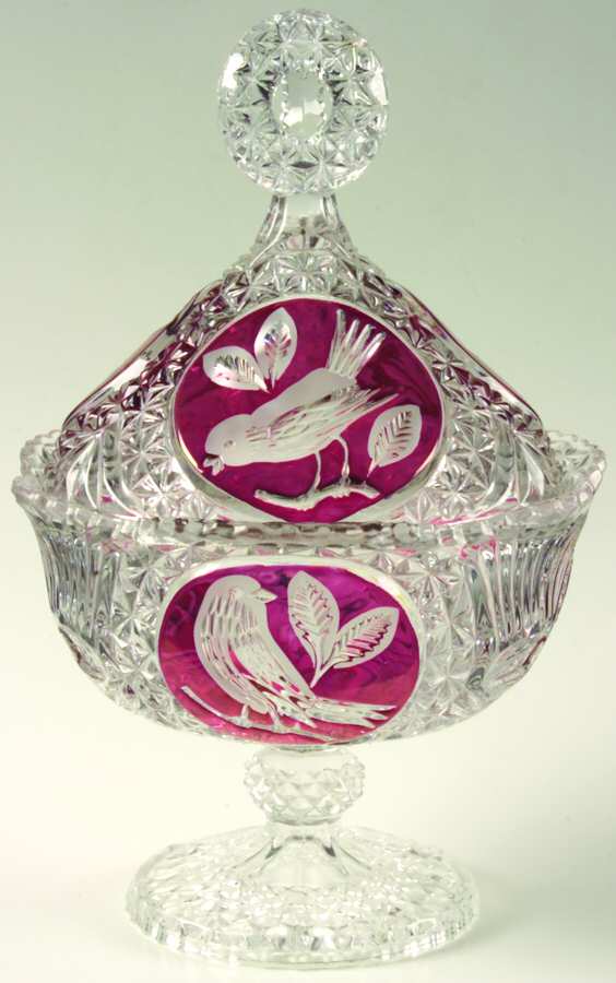Byrdes Collection, The Ruby 11" Footed Candy Dish with Lid by Hofbauer-1