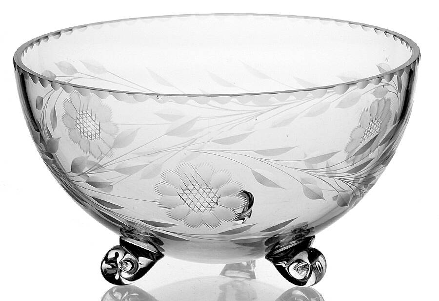 Cornflower (Smooth Stem, Non Optic) 7" 3-Toed Footed Bowl by W J Hughes-1