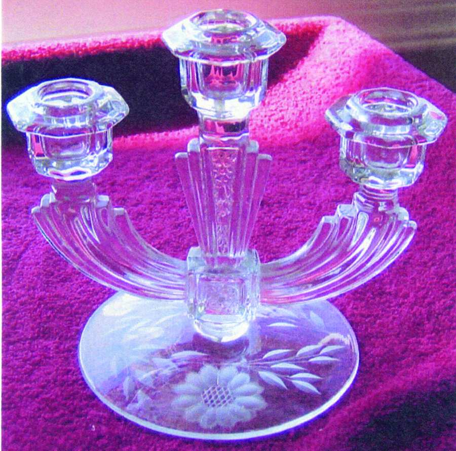 Cornflower (Smooth Stem, Non Optic) 3 Light Candlestick by W J Hughes-1