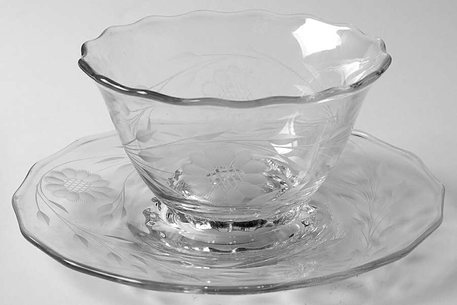 Cornflower (Smooth Stem, Non Optic) Mayonnaise Bowl and Underplate by W J Hughes-1