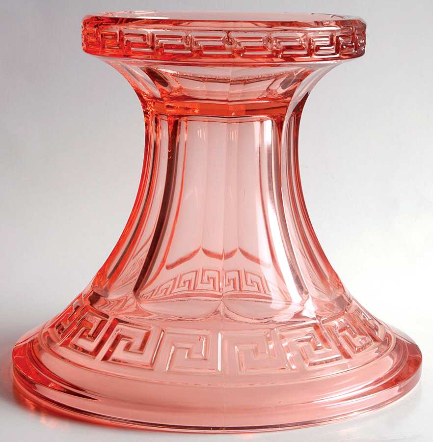 Greek Key Pink (Flamingo) Punch Bowl Stand by Heisey-1
